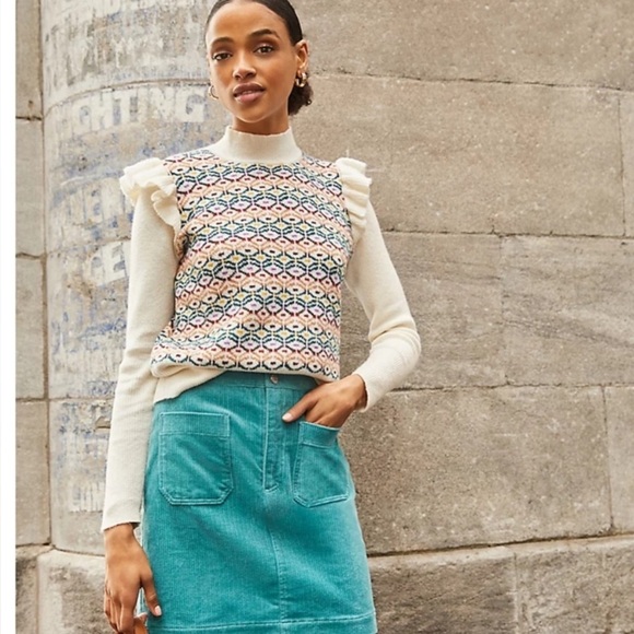 LOFT White Sweater with Multicolor Pattern - Picture 2 of 12